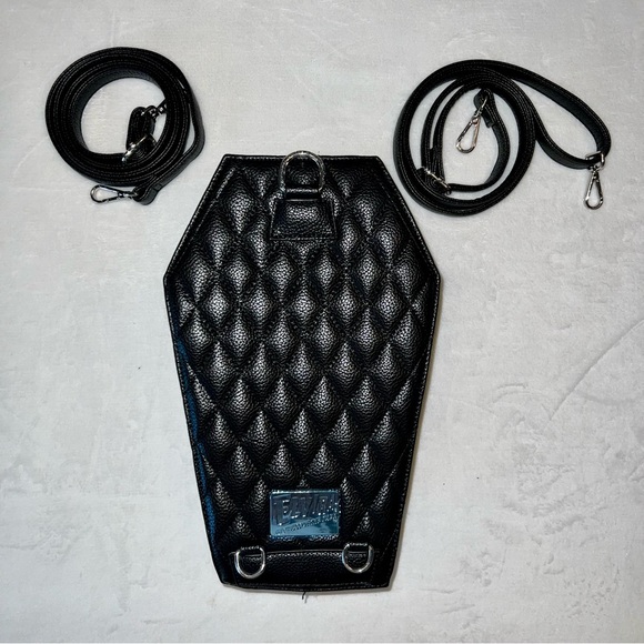 Lux de Ville Elvira Matte Black and Silver Sparkle Coffin Backpack - Picture 9 of 14